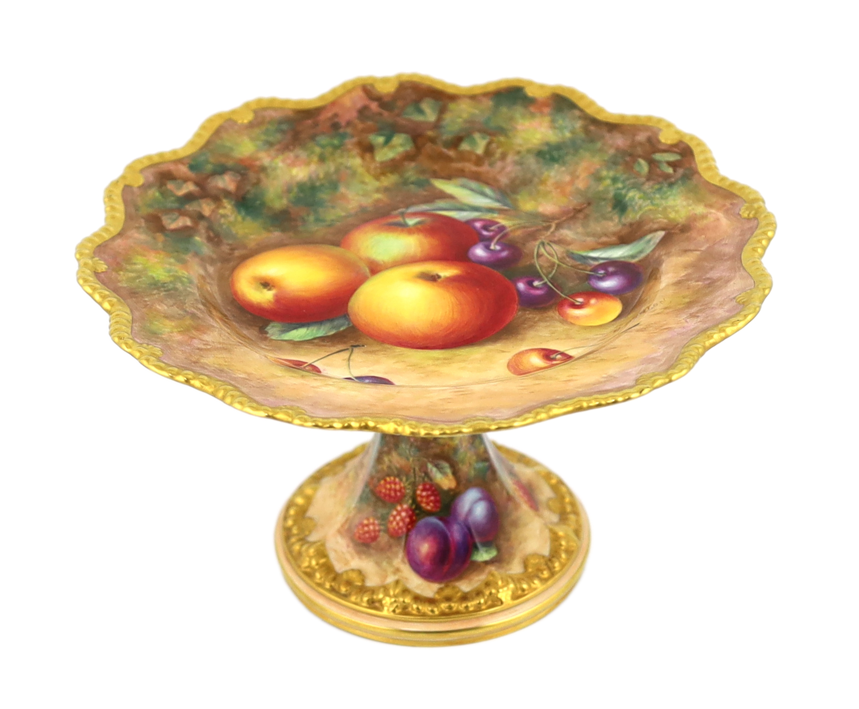 A Royal Worcester fruit painted comport, by H. Ayrton, 1960s